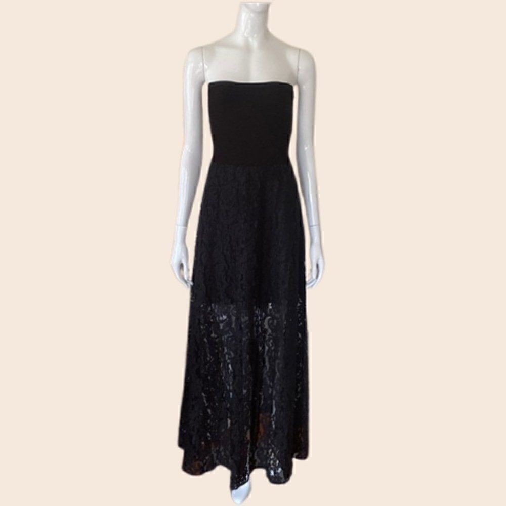 BEBE Witchy Goth Strapless Bandage Lace Maxi Dress Size Small